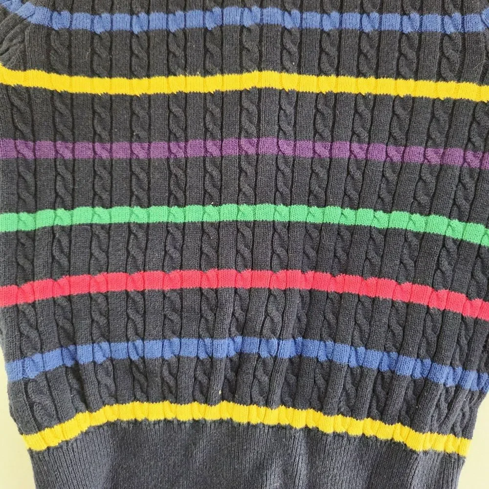 Polo Ralph Lauren girls 7 Navy Multicolor Cable-Knit Striped Cardigan Sweater